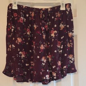 Floral Burgundy Ruffle Skirt